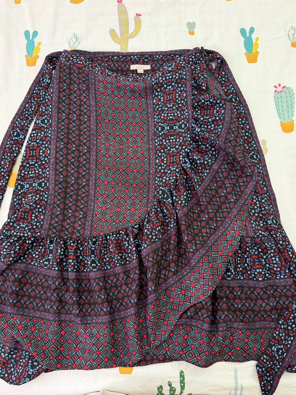 Women's Printed Ruffle Tiered Skirt in Burgundy and Teal